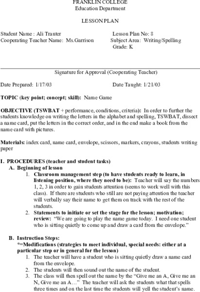 Name Game Lesson Plan