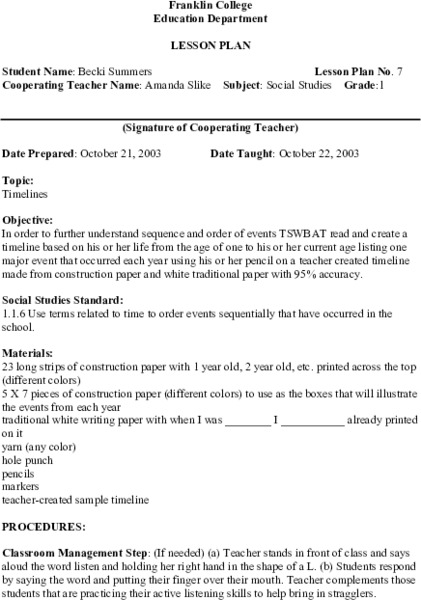 Timelines Lesson Plan