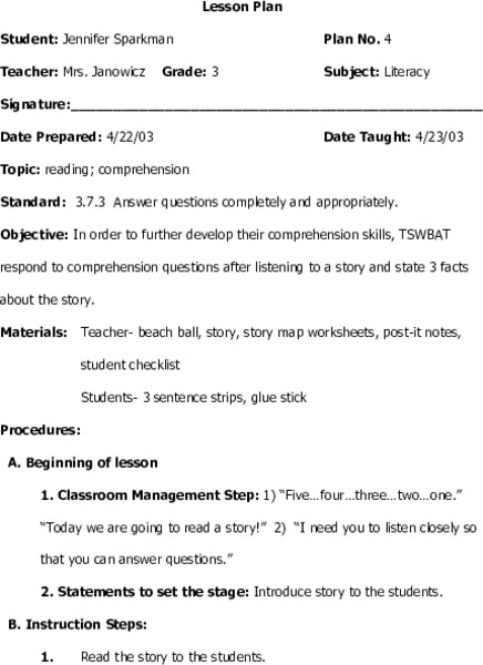Reading Comprehension Lesson Plan