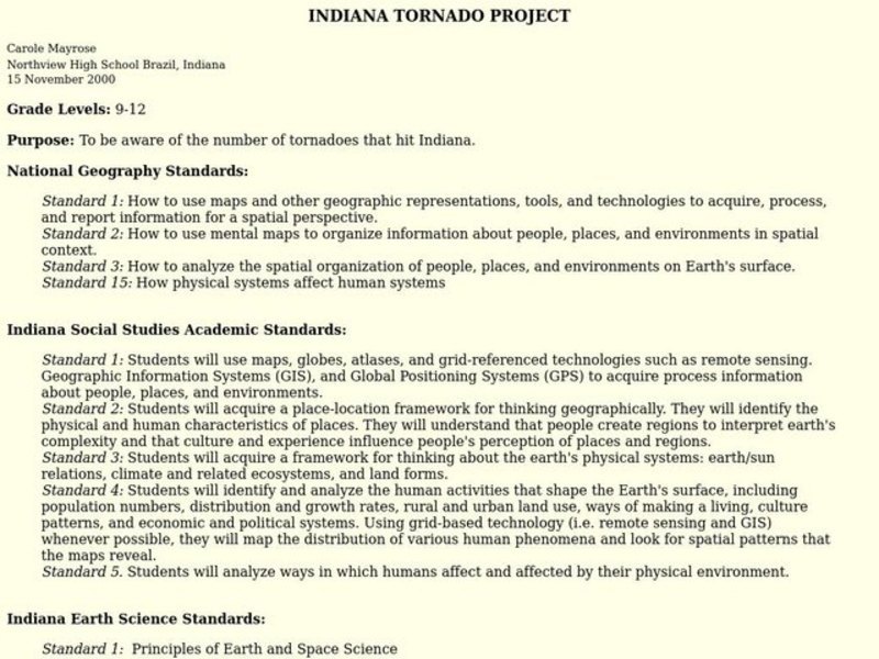 Indiana Tornado Project Lesson Plan