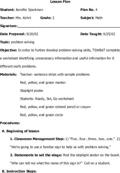 Problem Solving Lesson Plan