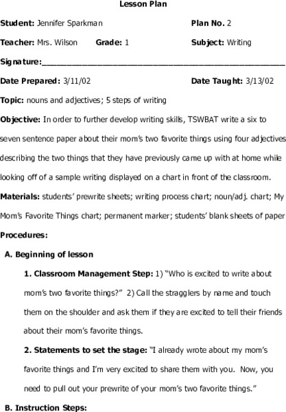 Nouns and Adjectives Lesson Plan