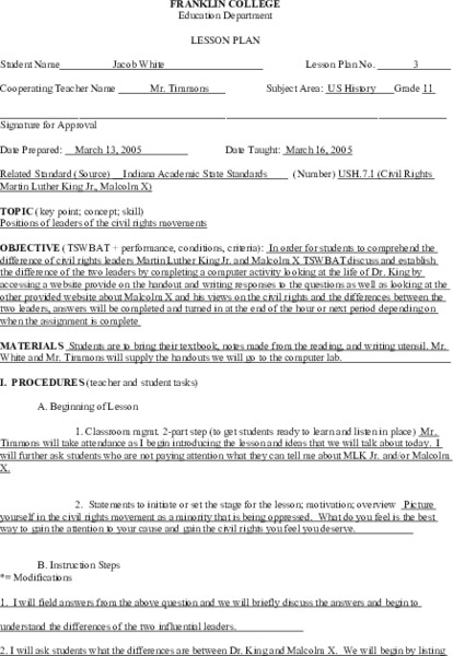 Civil Rights Movement Lesson Plan