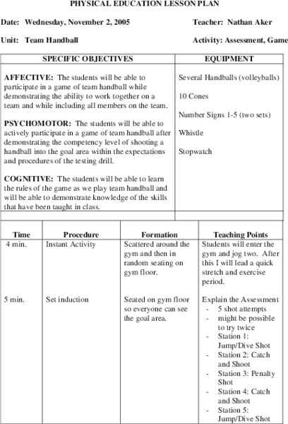 Team Handball Lesson Plan