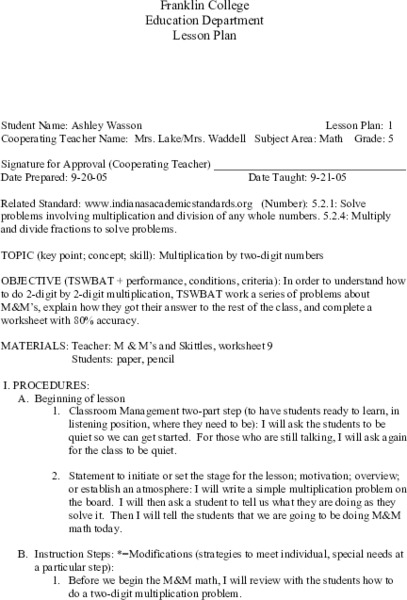 Multiplication by Two-Digit Numbers Lesson Plan