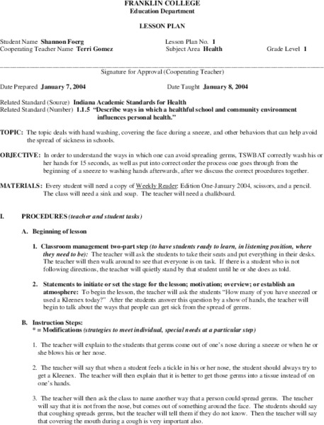 Germs Lesson Plan