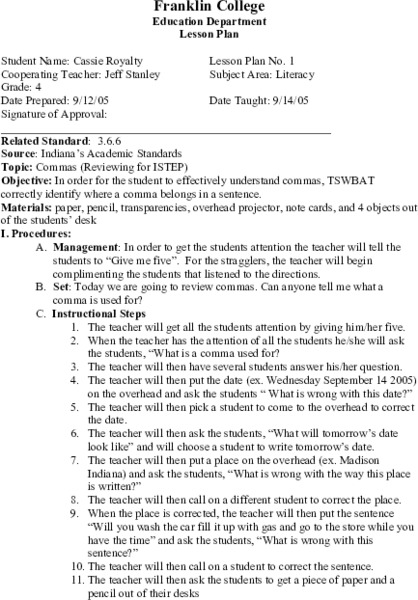 Using Commas Lesson Plan