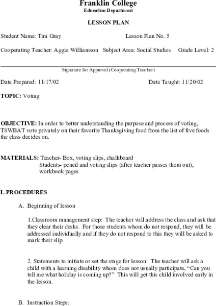 Voting Lesson Plan