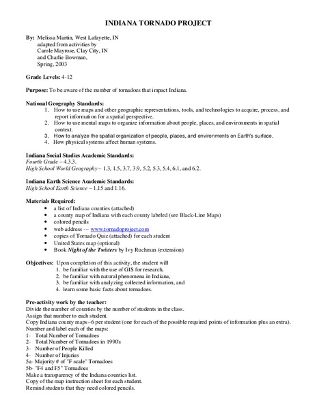 Indiana Tornado Project Lesson Plan