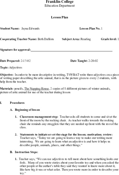Adjectives Lesson Plan