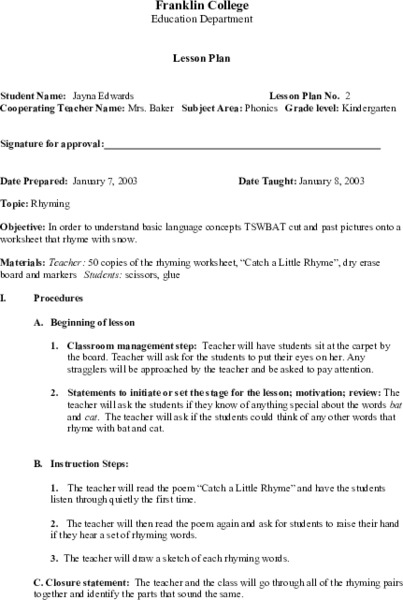 Rhyming Lesson Plan