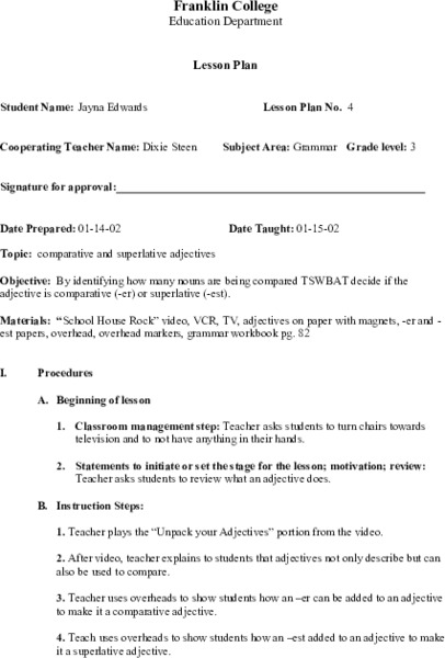 Comparative And Superlative Adjectives Lesson Plan