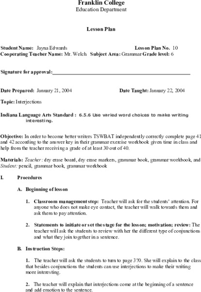 Interjections Lesson Plan