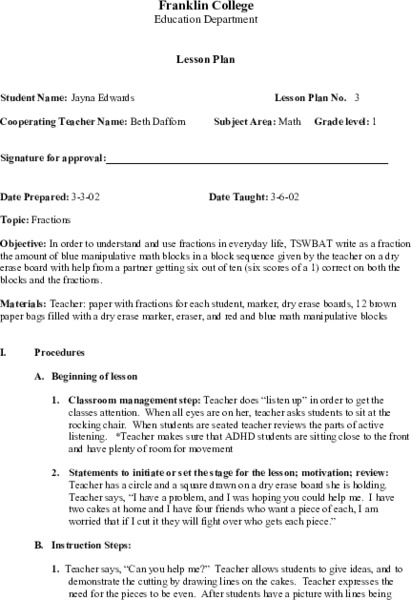 Fractions Lesson Plan