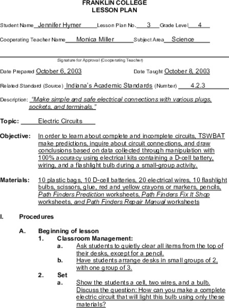 Electric Circuits Lesson Plan