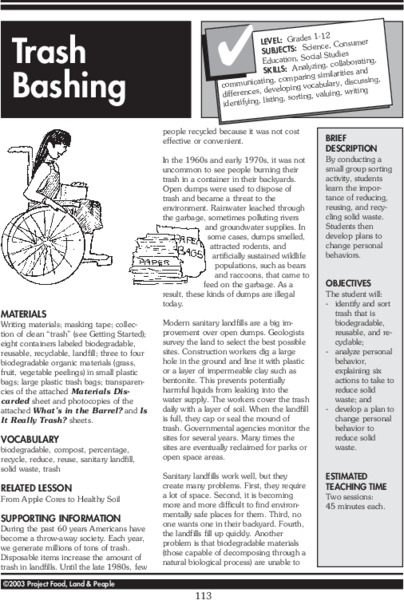 Trash Bashing Lesson Plan
