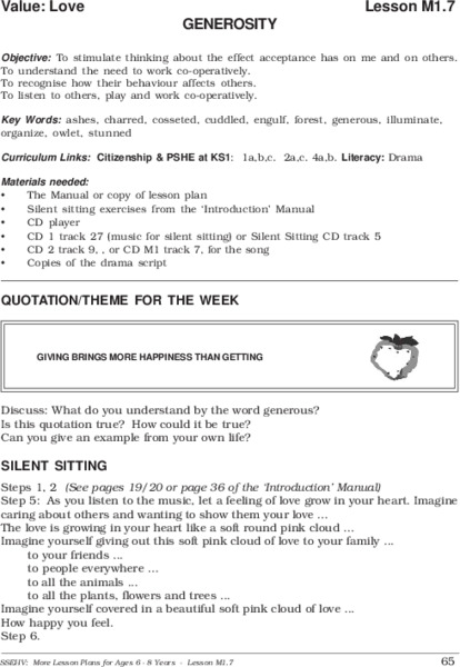 Generosity Lesson Plan