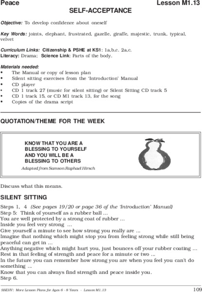 Self Acceptance Lesson Plan