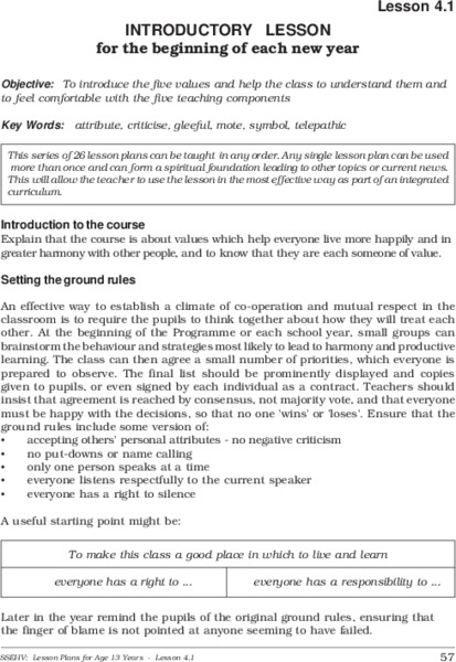 INTRODUCTORY LESSON for the beginning of each new year Lesson Plan