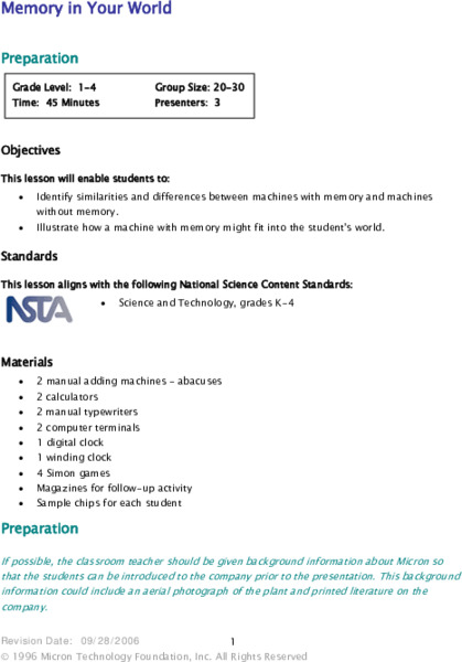 Memory in Your World Lesson Plan