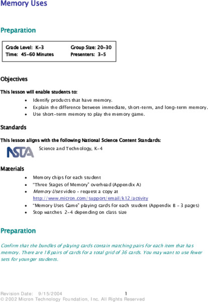 Memory Uses Lesson Plan