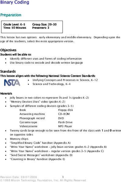 Binary Coding Lesson Plan