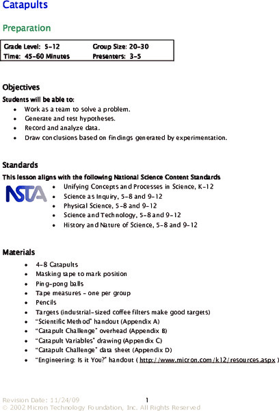 Catapults Lesson Plan