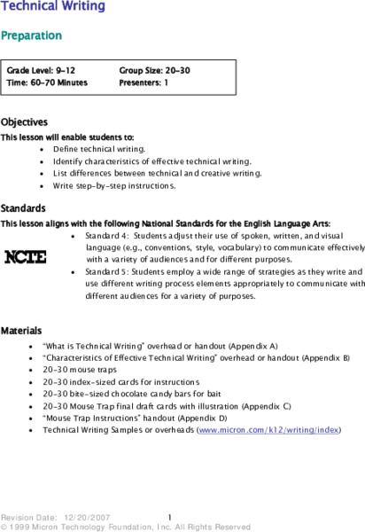 Technical Writing Lesson Plan