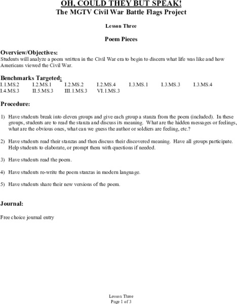 Lesson Three: Poem Pieces Lesson Plan