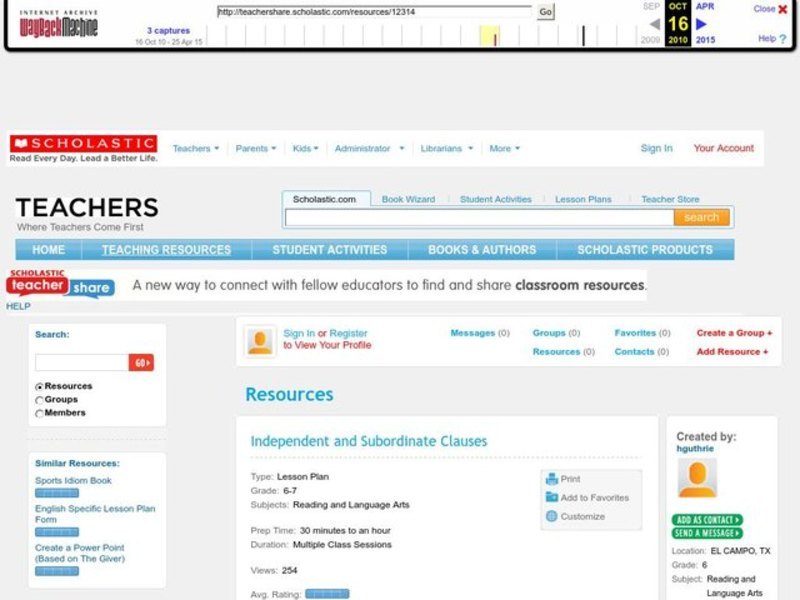 Independent and Subordinate Clauses Lesson Plan