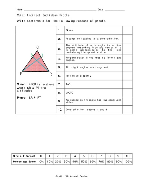 Indirect Euclidean Proofs Worksheet