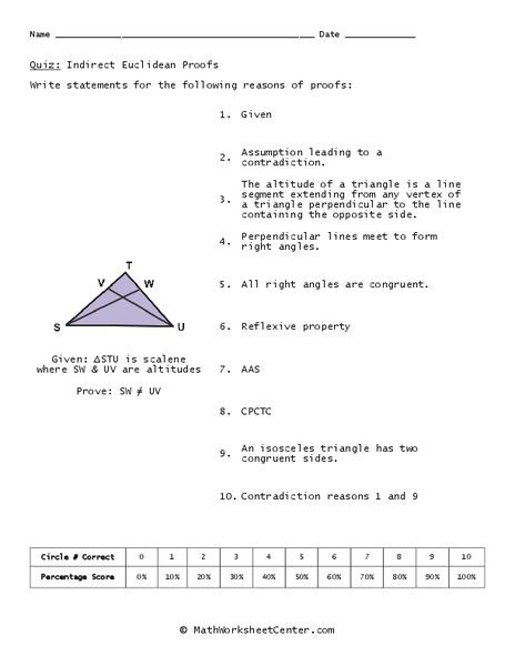 Indirect Euclidean Proofs Worksheet
