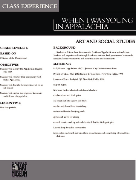 When I Was Young In Appalachia Lesson Plan