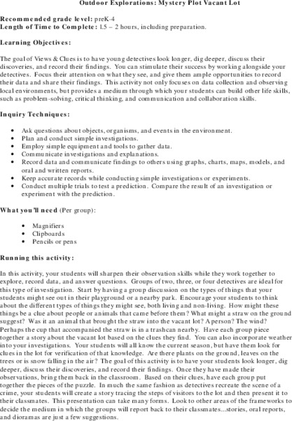Outdoor Explorations:  Mystery Plot Vacant Lot Lesson Plan