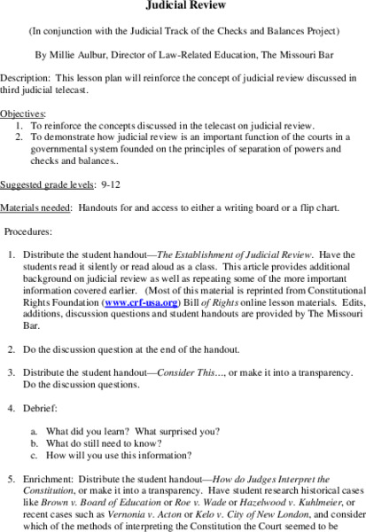 Judicial Review Lesson Plan