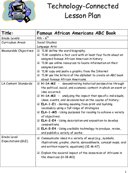 Famous African Americans ABC Book Lesson Plan