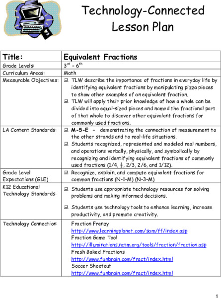 Equivalent Fractions Lesson Plan