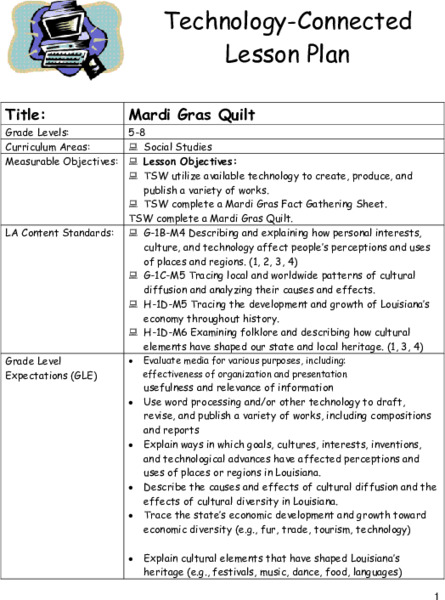 Mardi Gras Quilt Lesson Plan