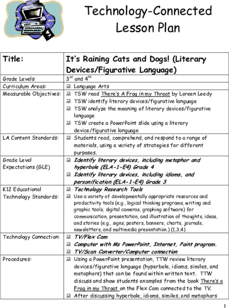 It's Raining Cats and Dogs! Literary Devices and Figurative Language Lesson Plan