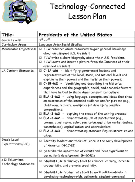 Presidents of the United States Lesson Plan