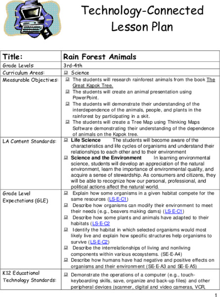 Rain Forest Animals Lesson Plan