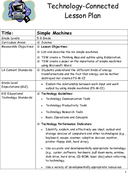 Simple machines Lesson Plan