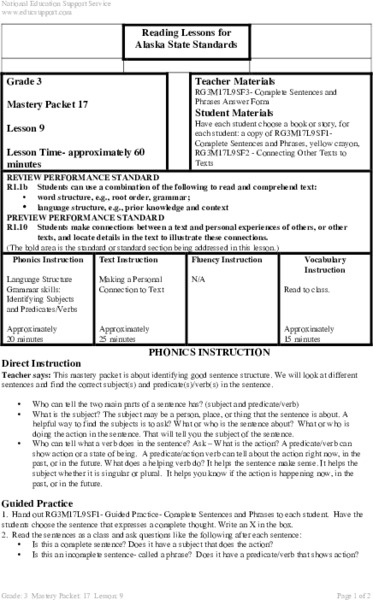 Sentence Structure Lesson Plan