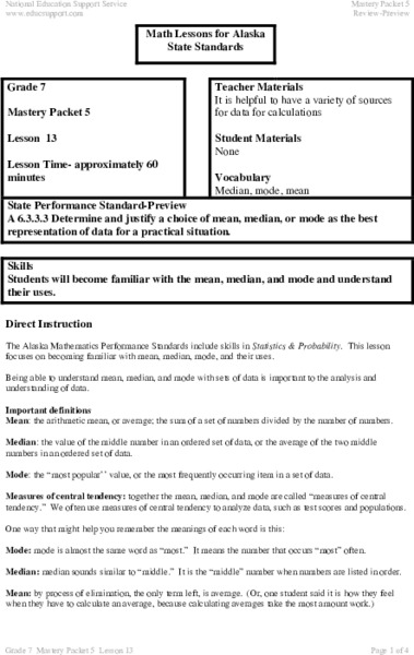 Mean, Median, and Mode Lesson Plan