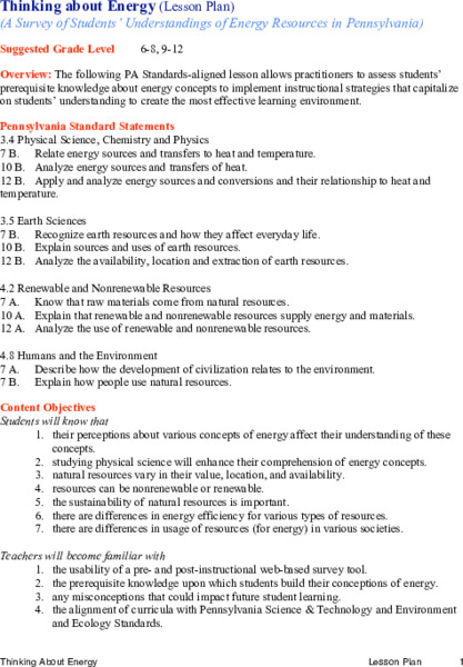 Thinking about Energy Lesson Plan