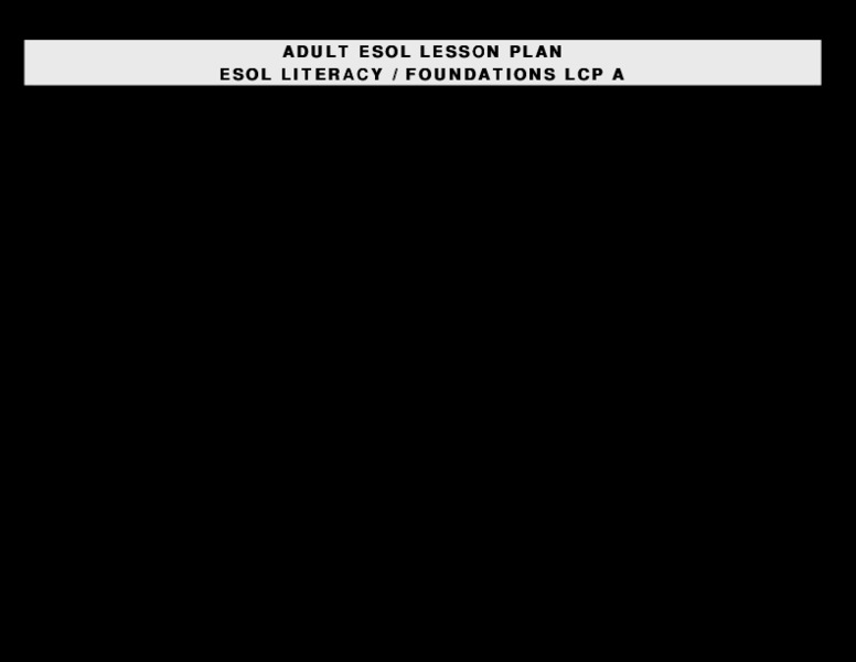 ADULT ESOL LESSON PLAN--Communicate Effectively on Health and Nutrition Topics Lesson Plan
