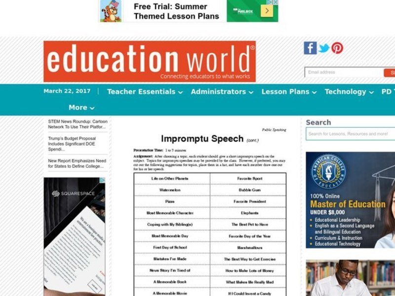 Impromptu Speech Lesson Plan