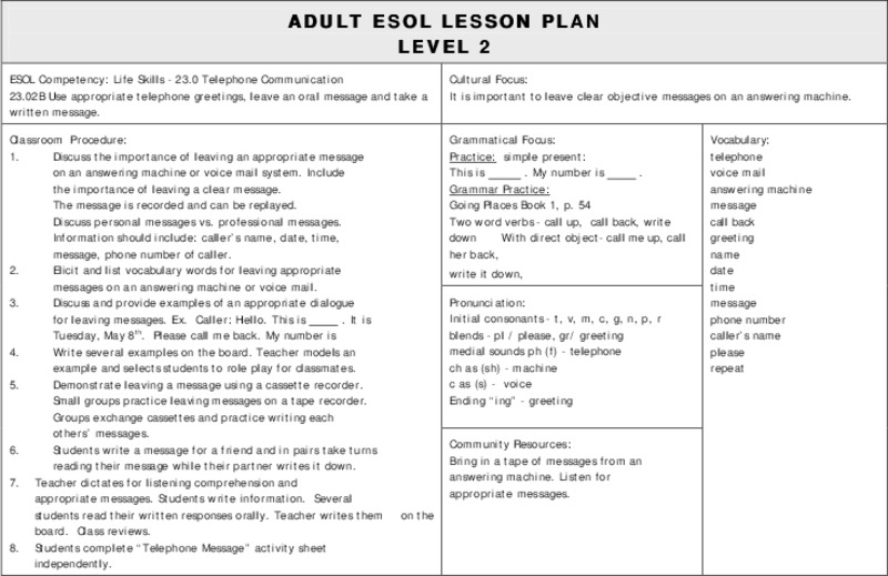 ESOL Telephone Communication Lesson Plan