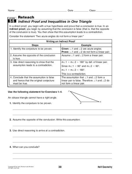 Indirect Proof and Inequalities in one Triangle Lesson Plan