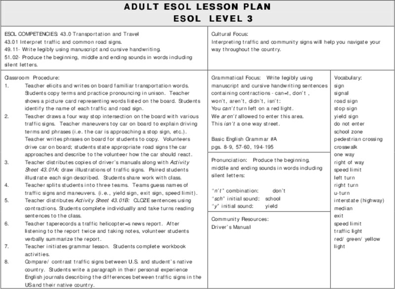ESOL Transportation and Travel Lesson Plan